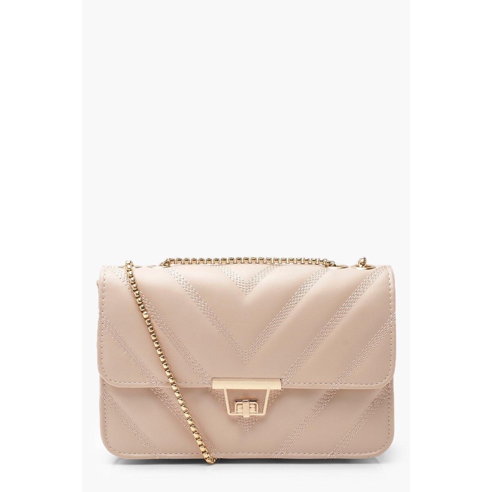 PU Cross Body Bag in Taupe with Gold Accents